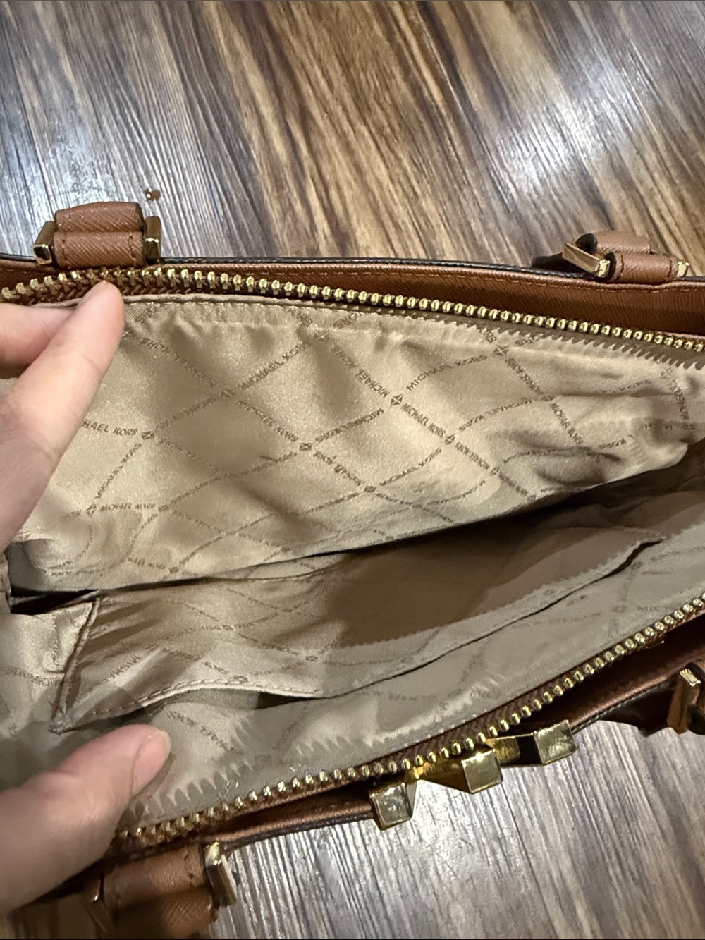 Michael Kors Tan and Beige Signature Satchel with Gold Hardware - Picture 6 of 7